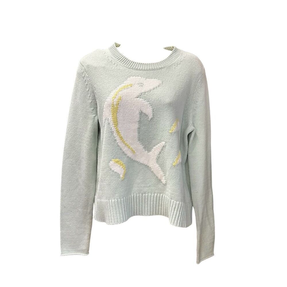 Lisa Todd "Make a Splash" cotton sweater in Beachglass NWT Size Small